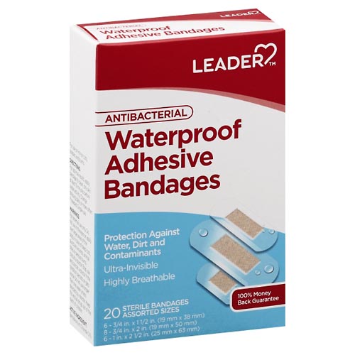 Image for Leader Adhesive Bandages, Antibacterial, Waterproof, Assorted Sizes,20ea from BEST BUY DRUGS